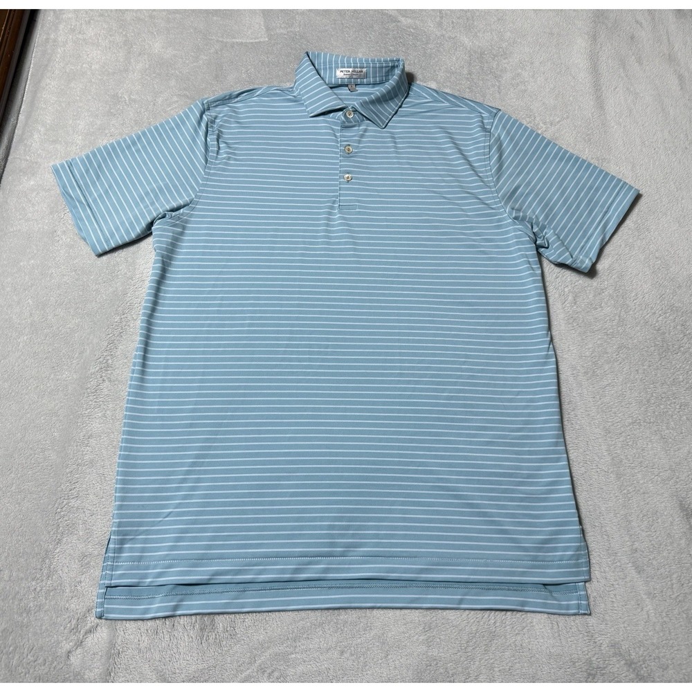 Peter Millar Mens Large Summer Comfort Blue Polo Striped Shirt